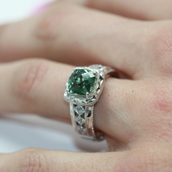 Tacori Jewelry - 925S Tacori Green Topaz Detailed Engagement Ring